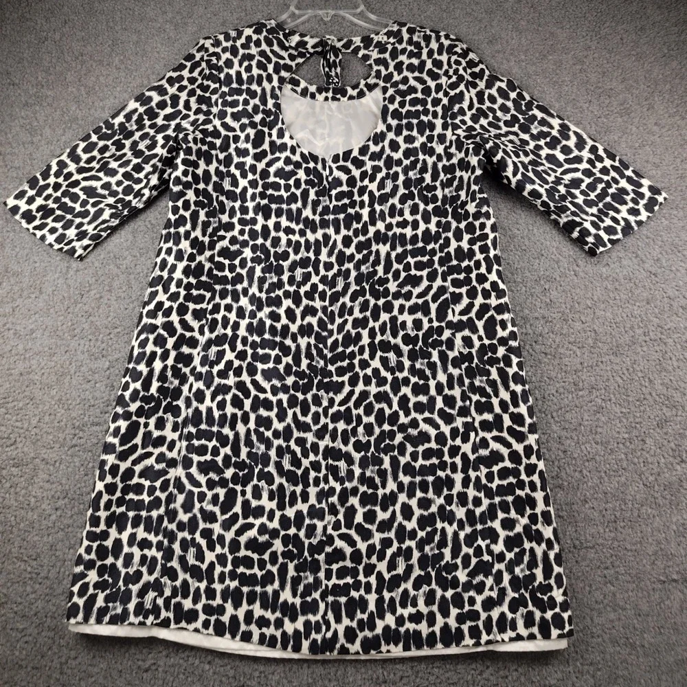 Kate Spade Sz 14 Silk Shift Dress Animal Print Black White Keyhole Back Tie
